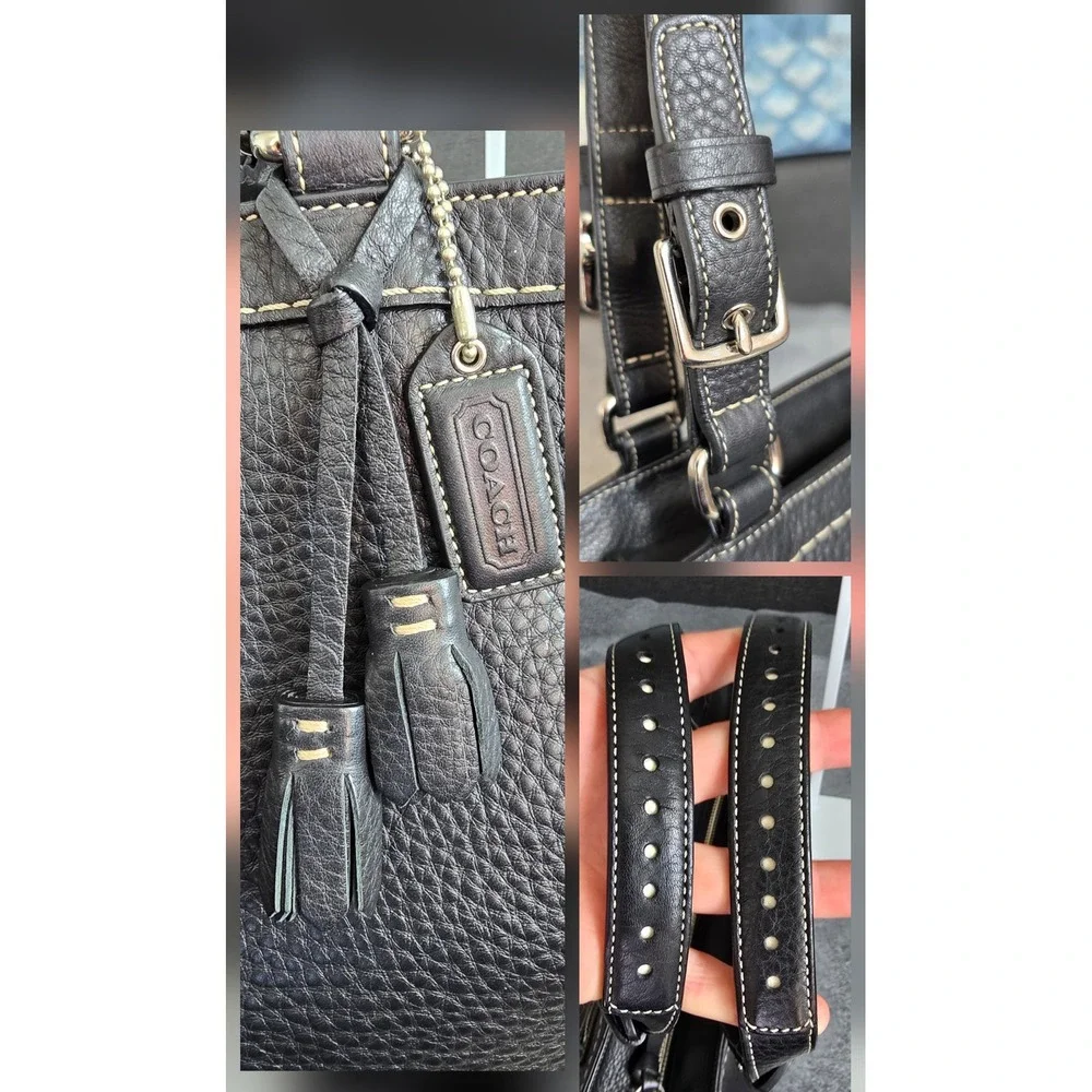 Vintage Coach Hamptons Pebbled Leather Large Carryall 5749 black & nickel EUC